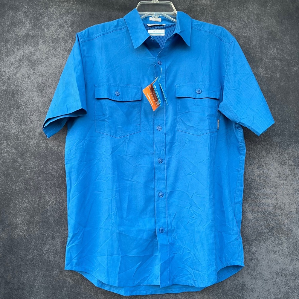 Columbia Mens NEW Blue Short Sleeve Ripstop Fishing Hiking Gorpcore Shirt Small